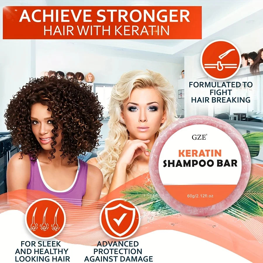 Barre Shampoing Kératine Solide - Anti-Frisottis Tous Types de Cheveux